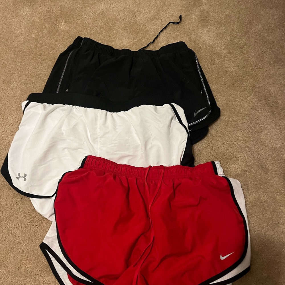 Nike and Under Armour Women's Shorts - Black, White, and Red